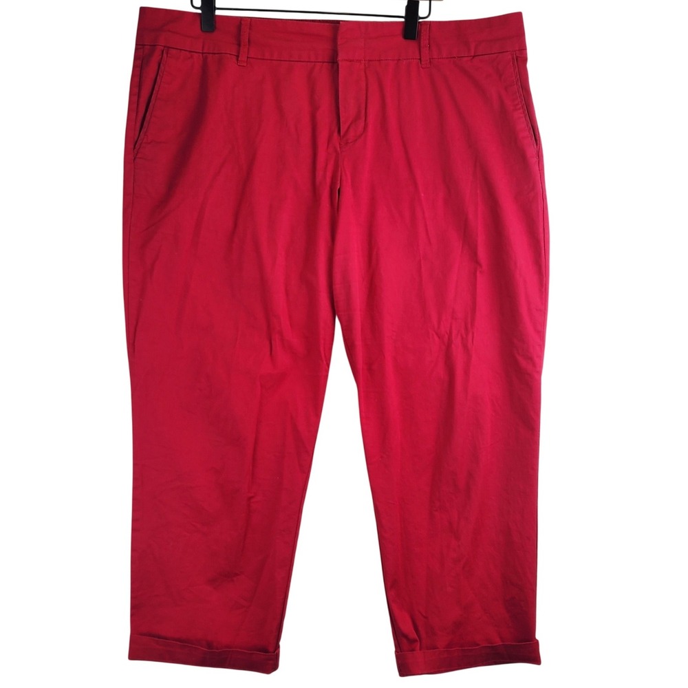 Kut from the Kloth Crop Trouser Women 16 Red Cuffed Chino‎ Stretch Casual